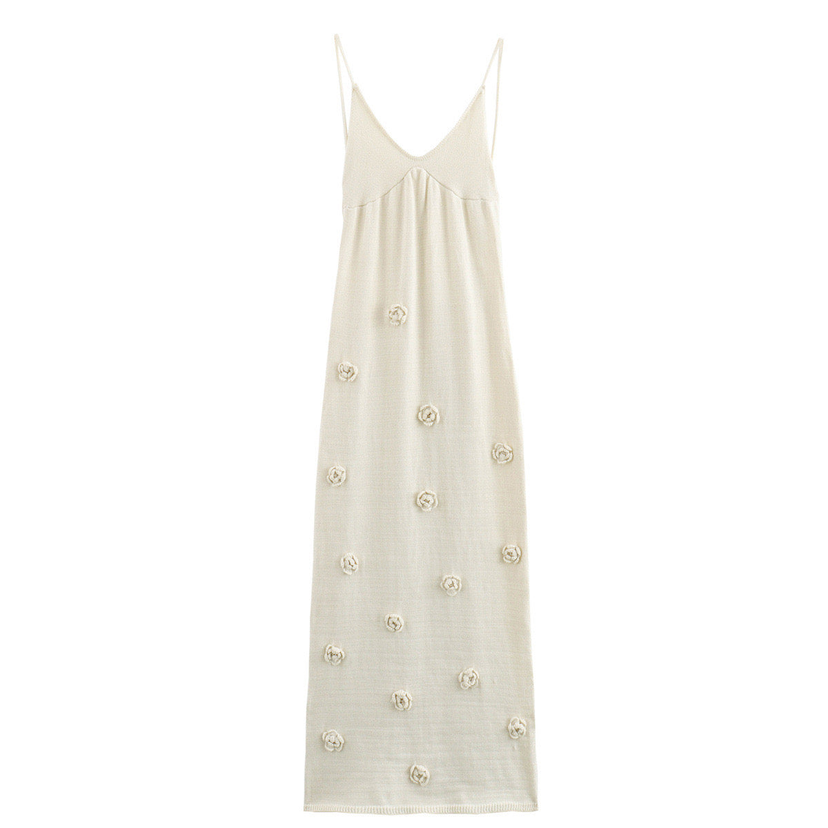 Elegant White Floral Appliqué Maxi Dress