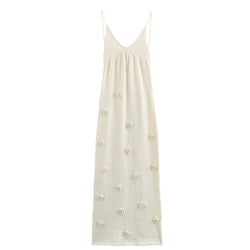Elegant White Floral Appliqué Maxi Dress
