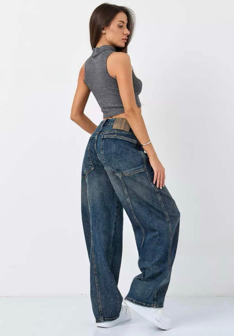 Distressed Wide-Leg Jeans