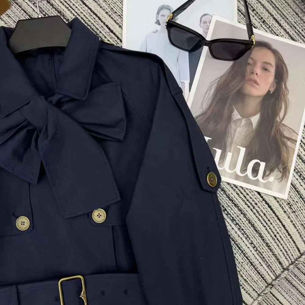 Cropped Trench Coat with Bow-Tie Front