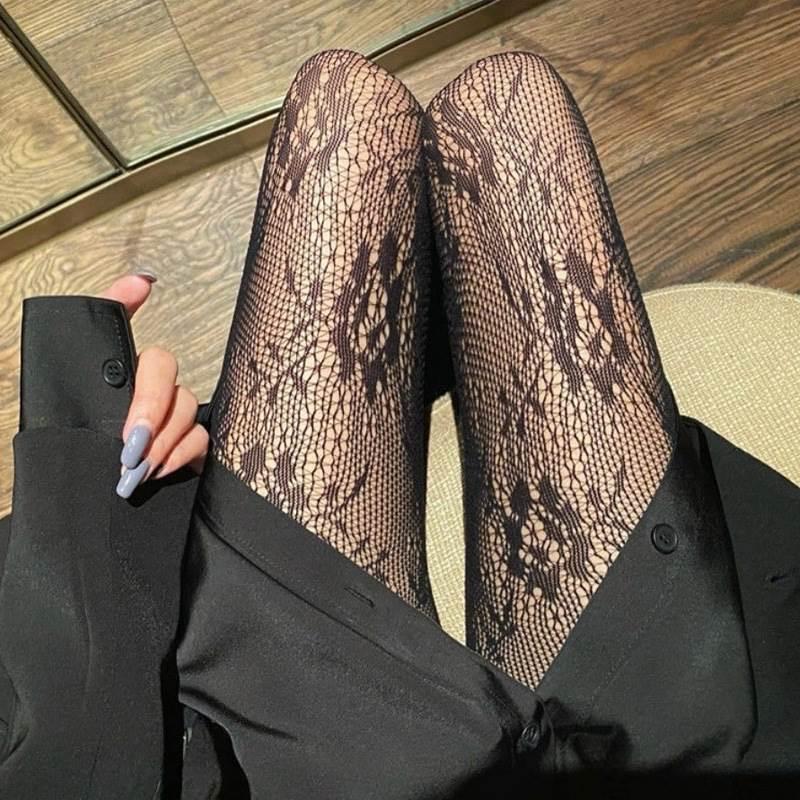 Black Lace Pattern Fishnet Tights