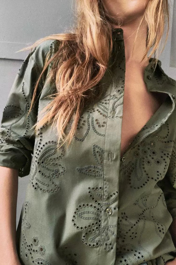 ZARA Floral Eyelet Shirt