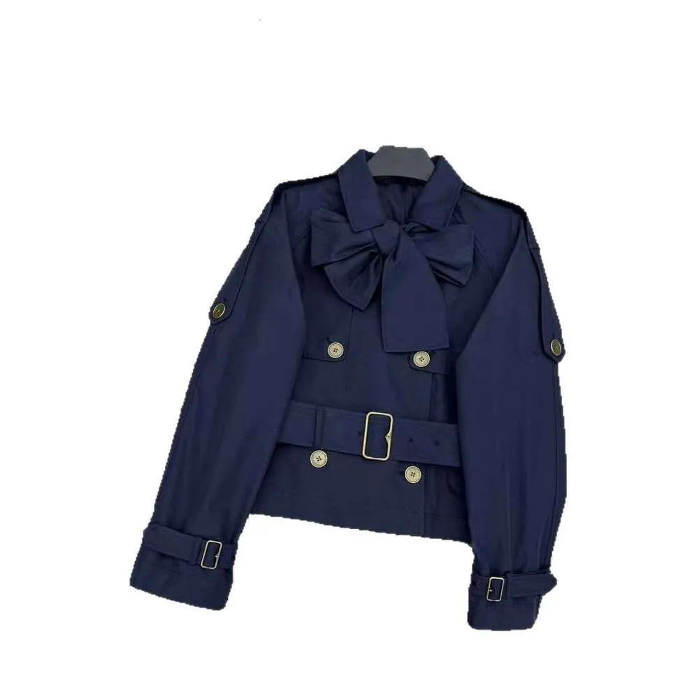 Cropped Trench Coat with Bow-Tie Front