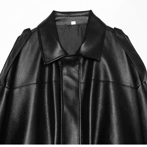 MassimoDutti Nappa Leather Bomber Jacket  With Lapel Collar