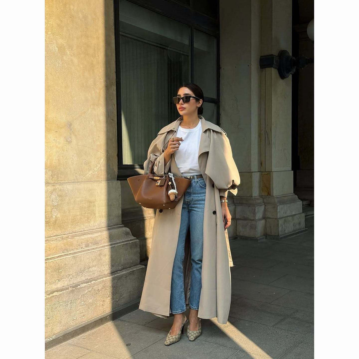 Rufus Caped Trench Coat In Beige
