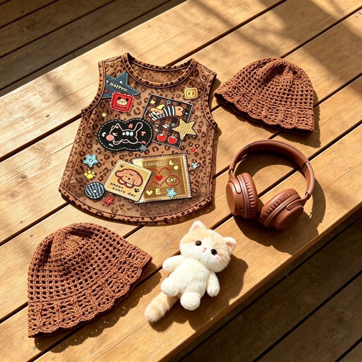 Leopard Print Pet Vest with Cartoon Patches