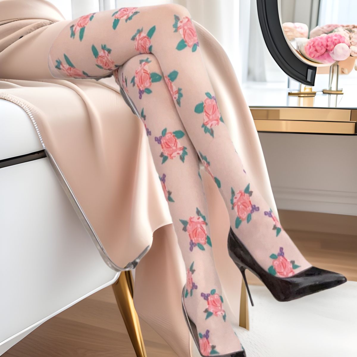 Sheer Floral Rose Print Tights