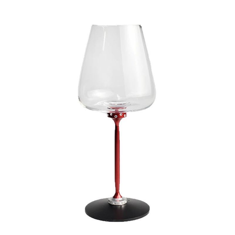 Baccarat crystal glassware gift set features a pair of elegant red-stemmed glasses nestled