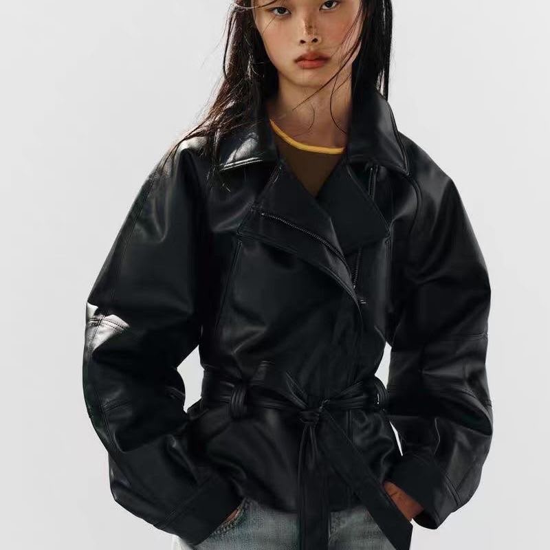 Zara Leather Effect Belted Jacket