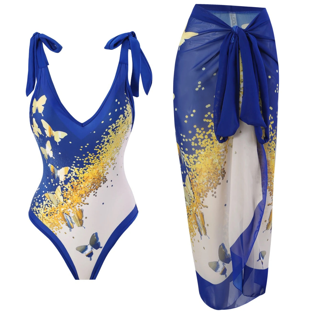 Printed Swimsuit with Sarong Set