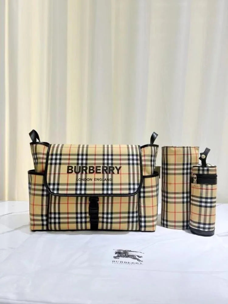 Burberry Vintage Check & Leather Diaper Bag w/ Changing Pad