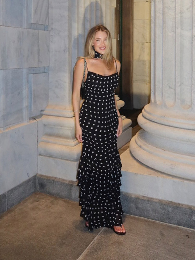 Polka Dot Maxi Dress with Scarf