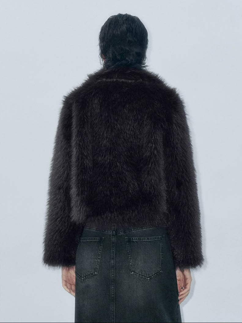 Dark Brown Short Faux Fur Coat