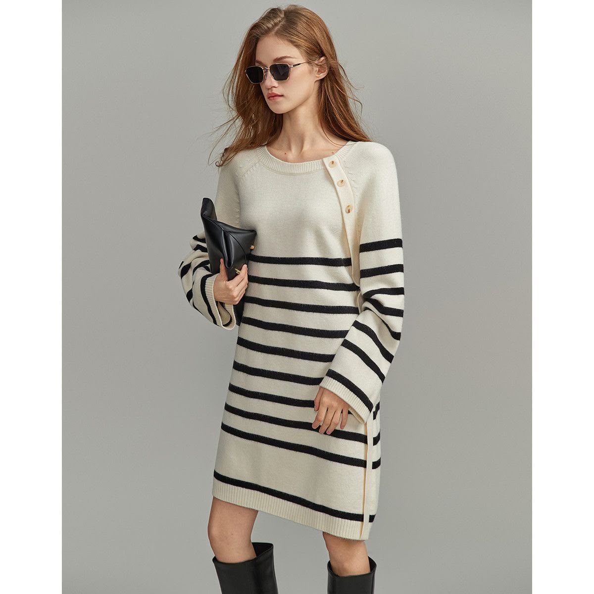 Striped Raglan Sleeve Sweater Dress