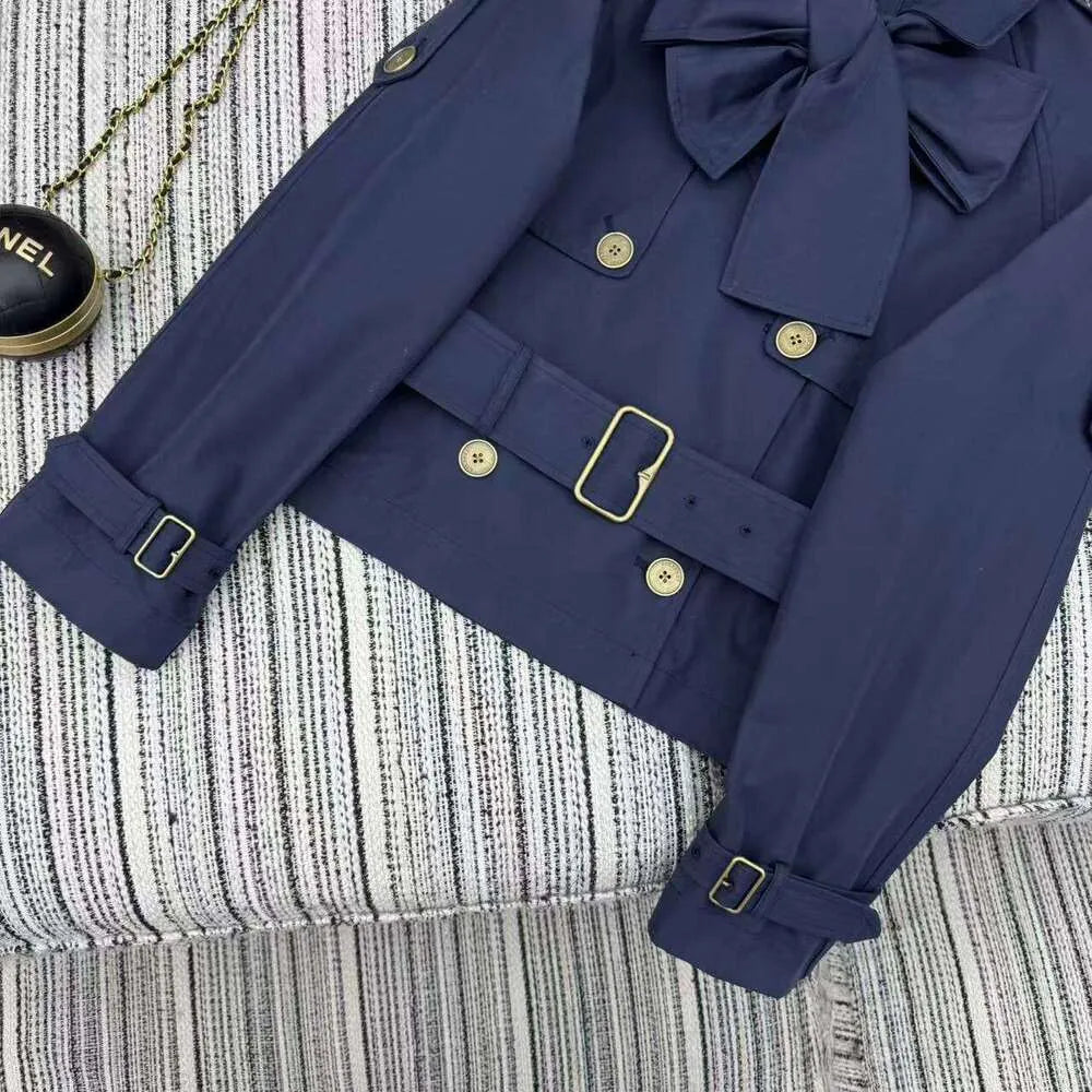 Cropped Trench Coat with Bow-Tie Front