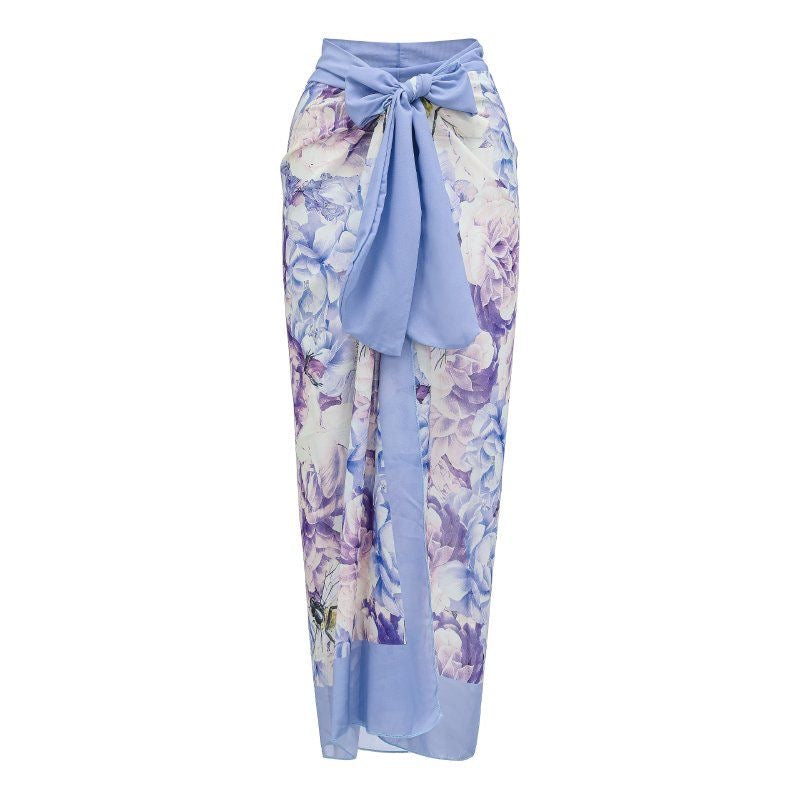 Floral and Bee Print Swimsuit with Sarong