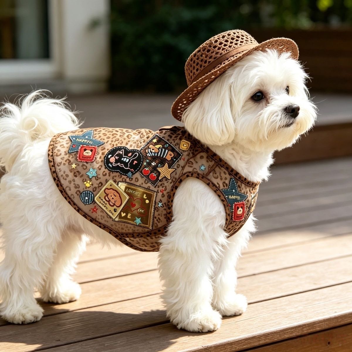 Leopard Print Pet Vest with Cartoon Patches