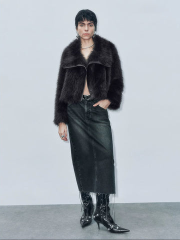 Dark Brown Short Faux Fur Coat