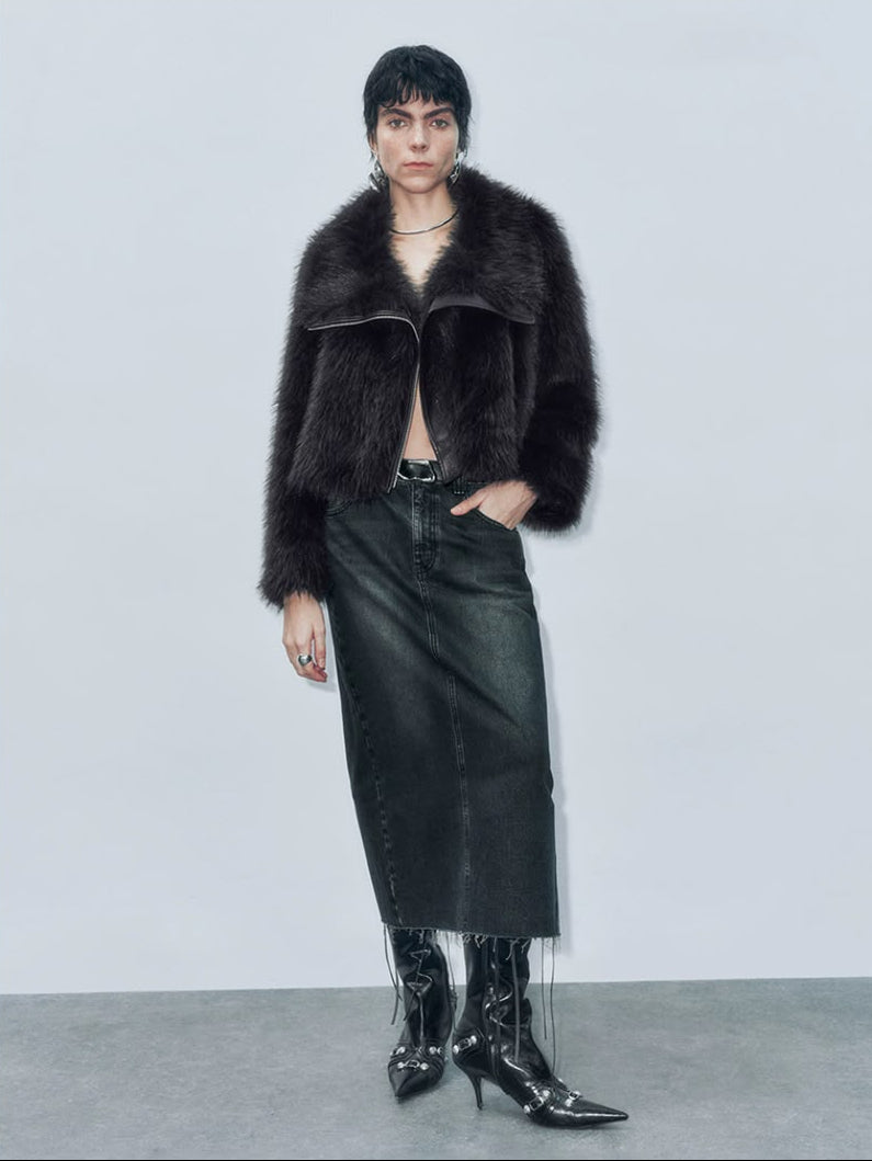 Dark Brown Short Faux Fur Coat