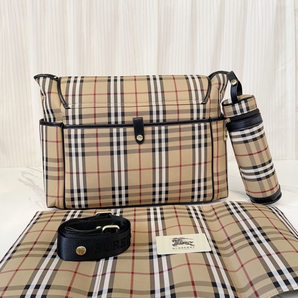 Burberry Vintage Check & Leather Diaper Bag w/ Changing Pad