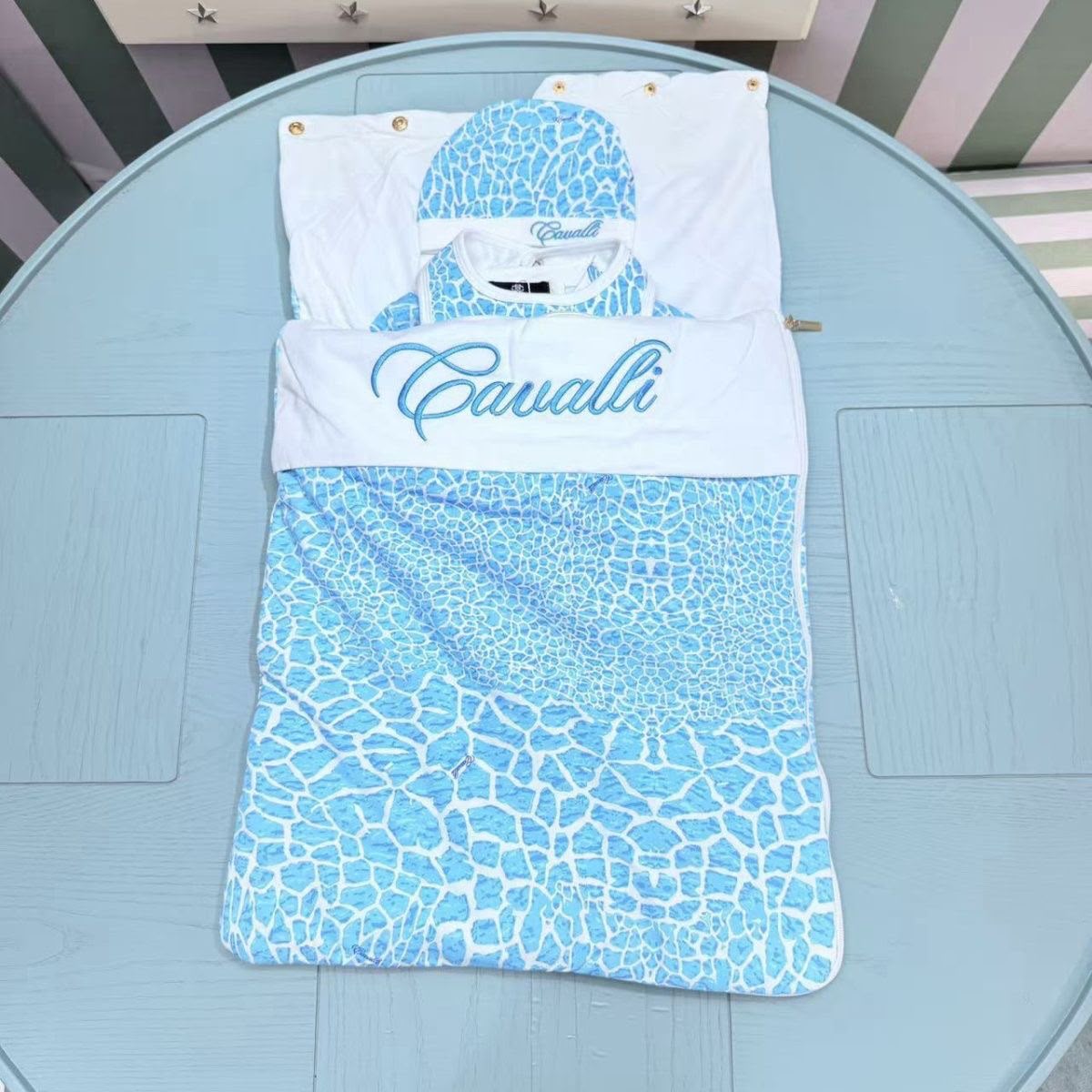 Roberto Cavalli  Blue Animal-Print baby set