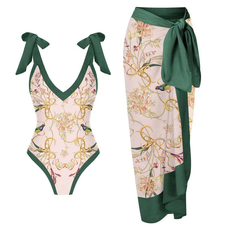 Printed Swimsuit with Sarong Set