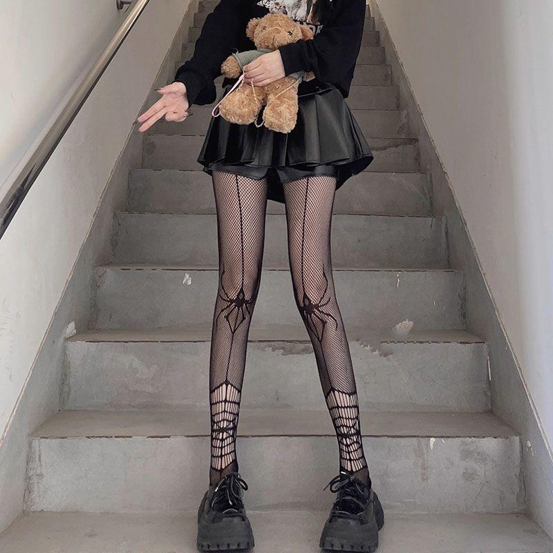 Black Lace Pattern Fishnet Tights