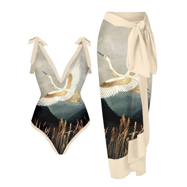 Printed Swimsuit with Sarong Set
