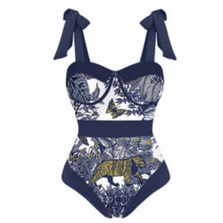 Tiger and Butterfly Print Swimsuit with Sarong
