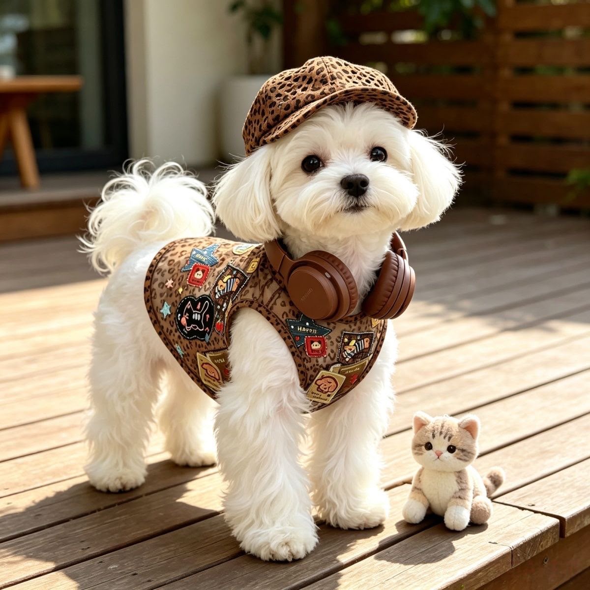 Leopard Print Pet Vest with Cartoon Patches