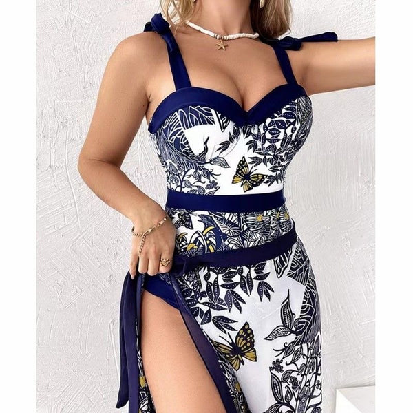 Tiger and Butterfly Print Swimsuit with Sarong