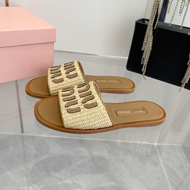 Miu Miu Raffia Slides