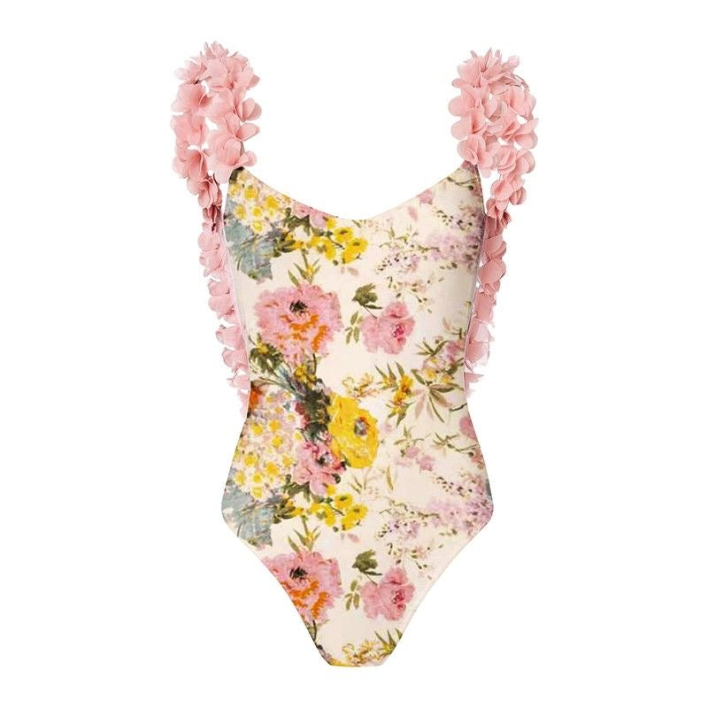 Floral Swimsuit with Ruffle Straps and Sarong