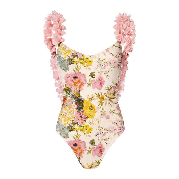 Floral Swimsuit with Ruffle Straps and Sarong