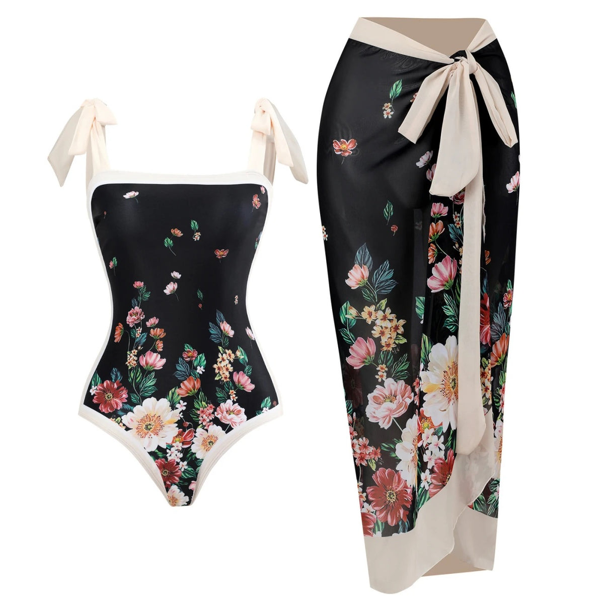 Printed Swimsuit with Sarong Set