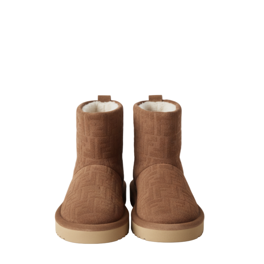 Fendi FF Monogram Shearling Suede Winter Boots