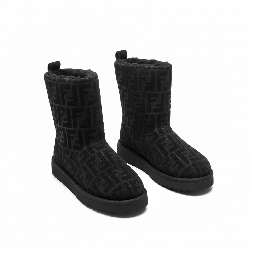 Fendi FF Monogram Shearling Suede Winter Boots