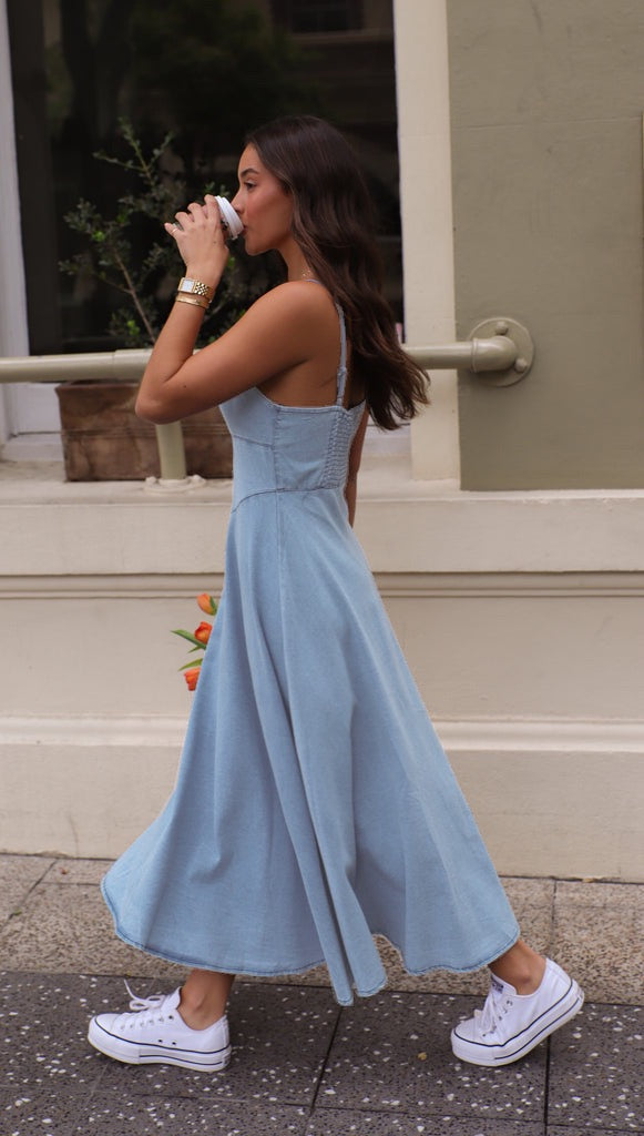 Light Wash Denim Midi Dress