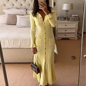 Long Ruffled Knitted Dress