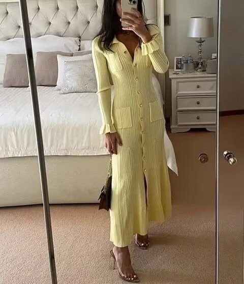 Long Ruffled Knitted Dress