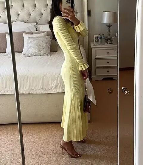 Long Ruffled Knitted Dress