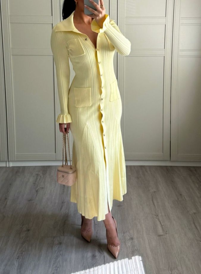 Long Ruffled Knitted Dress