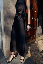 women's sleeveless sexy silk satin midi dress