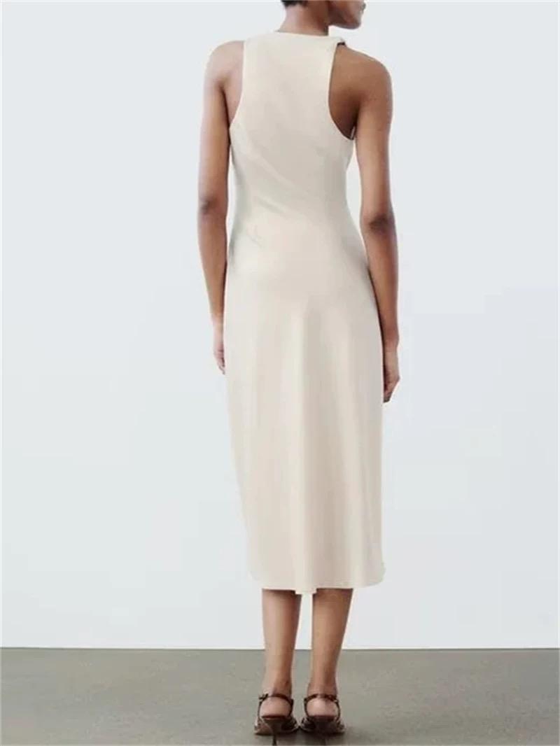 women's sleeveless sexy silk satin midi dress