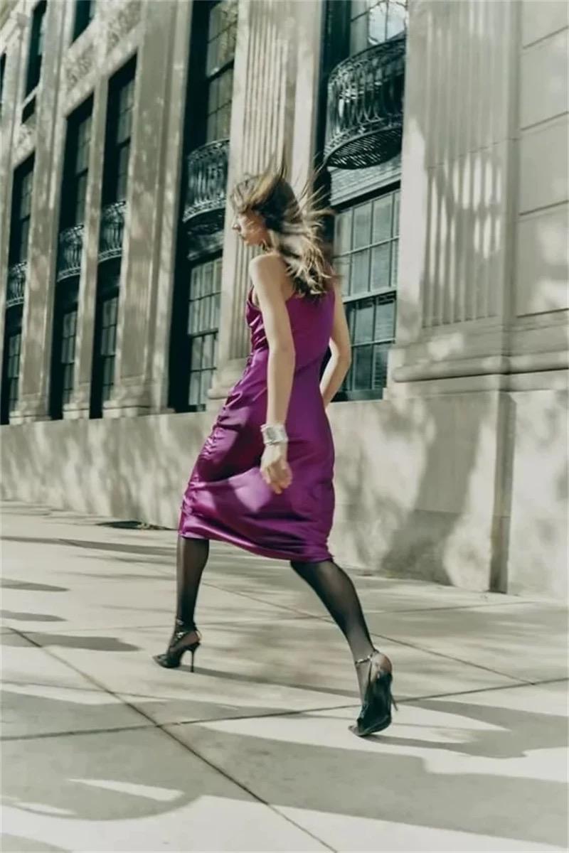 women's sleeveless sexy silk satin midi dress