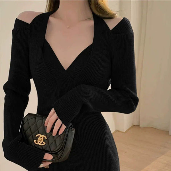 Halterneck sweater knitted dress