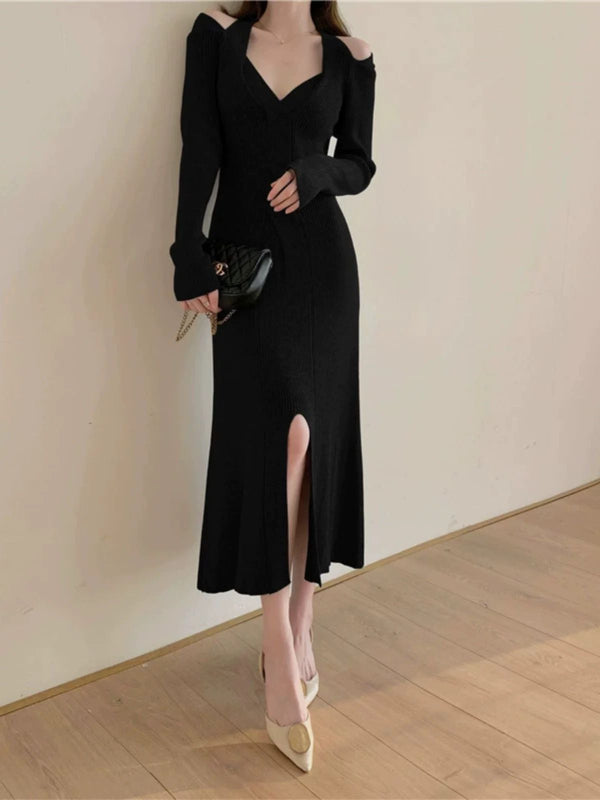 Halterneck sweater knitted dress