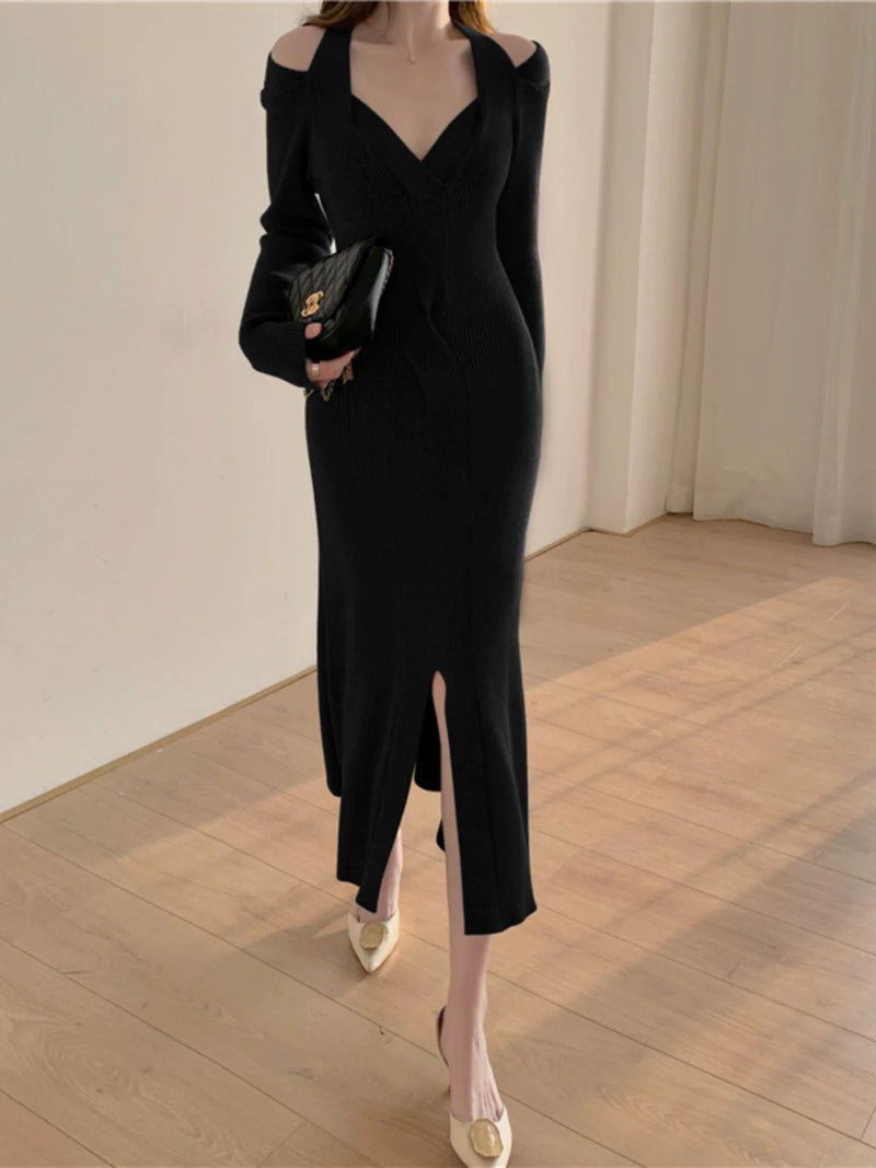 Halterneck sweater knitted dress