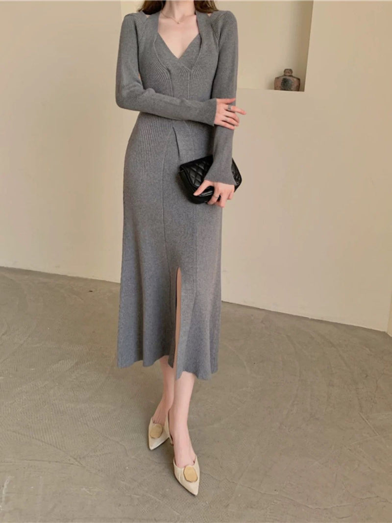 Halterneck sweater knitted dress