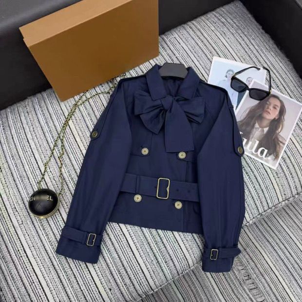 Cropped Trench Coat with Bow Tie Front